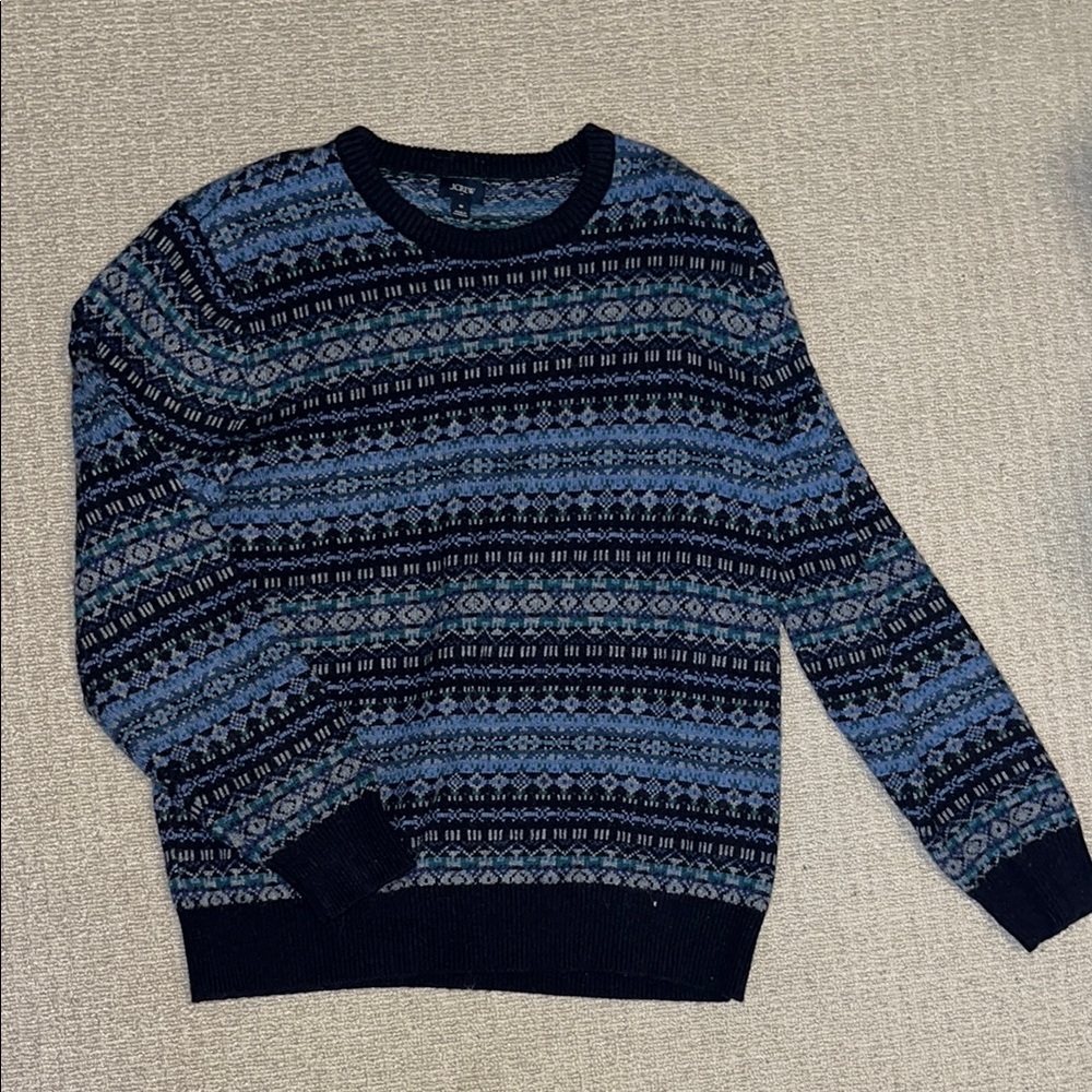 J. Crew Men's Navy & Light Blue Fair Isle Crewneck Sweater